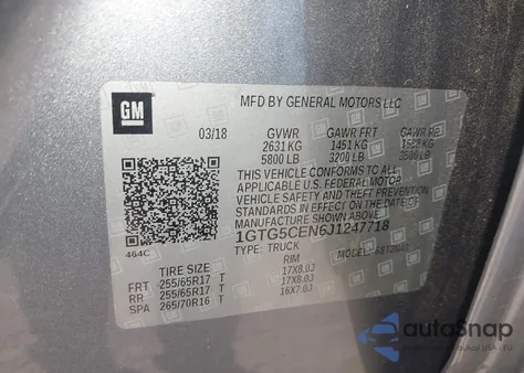 2018 GMC Canyon Sle из США, поврежденный, VIN 1GTG5CEN6J1247718